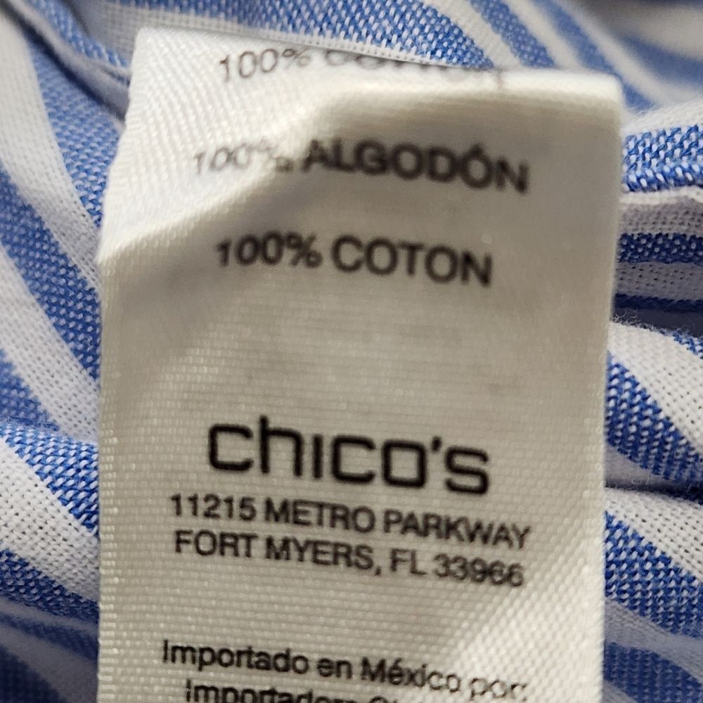 Chico's Top blue & white striped short sleeve button up  Sz 14 Coastal - Picture 3 of 4